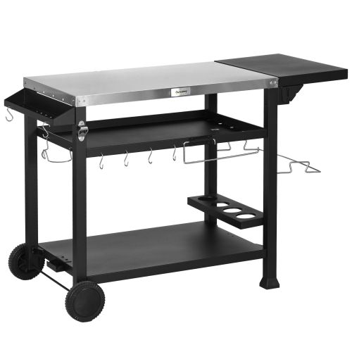 Outsunny Outdoor Grill Cart with Foldable Side Table, 46" x 21.75" Multifunctional Stainless Steel Pizza Oven Stand with Three-Shelf Outsunny Outdoor Grill Cart with Foldable Side Table, 46" x 21.75" Multifunctional Stainless Steel Pizza Oven Stand with Three-Shelf